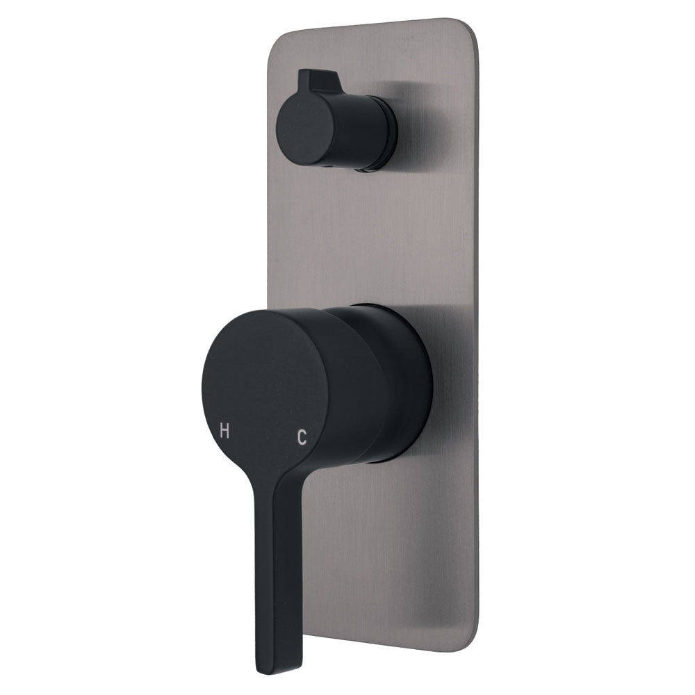 Fienza Sansa Soft Square Plate Wall Diverter Mixer - Matte Black