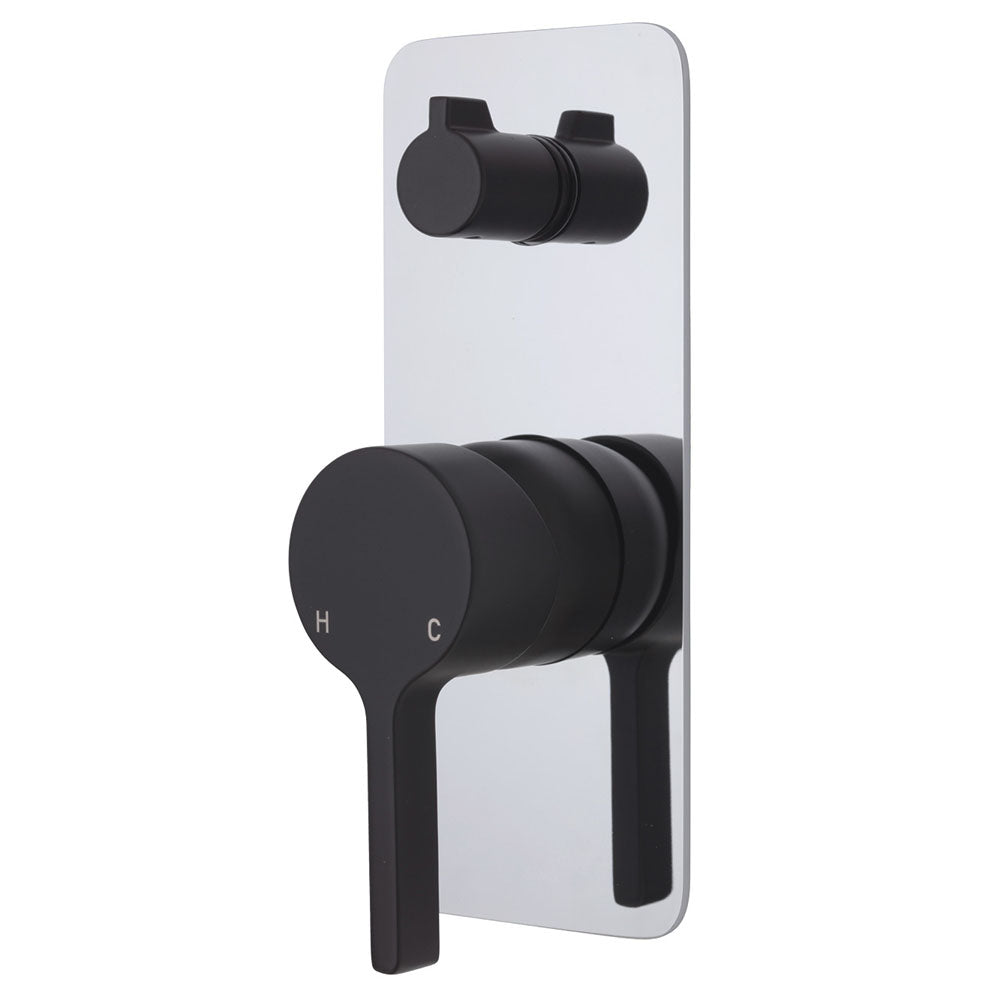 Fienza Sansa Soft Square Plate Wall Diverter Mixer - Matte Black