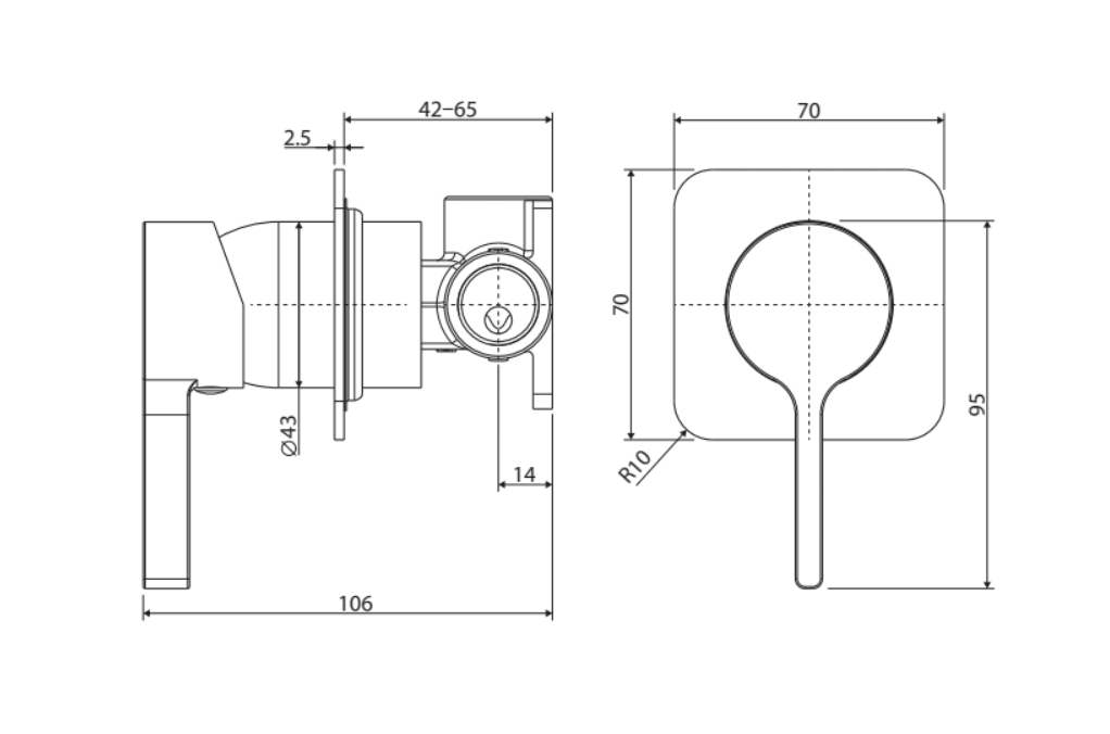 Fienza Sansa Soft Square Plate Wall Mixer - Gunmetal Grey