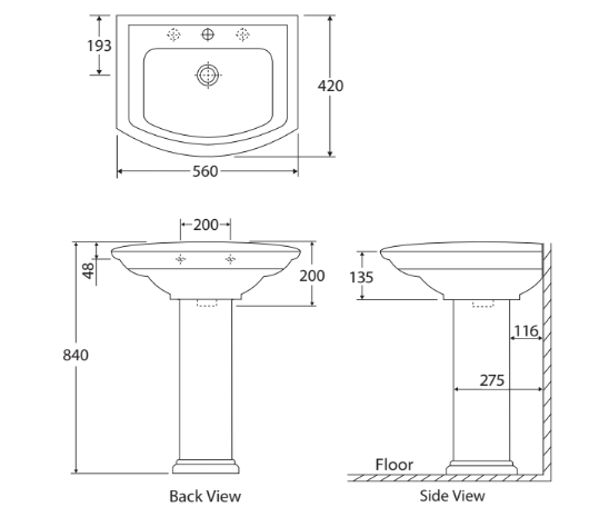 Fienza Washington Pedestal Basin 1 Taphole - Gloss White