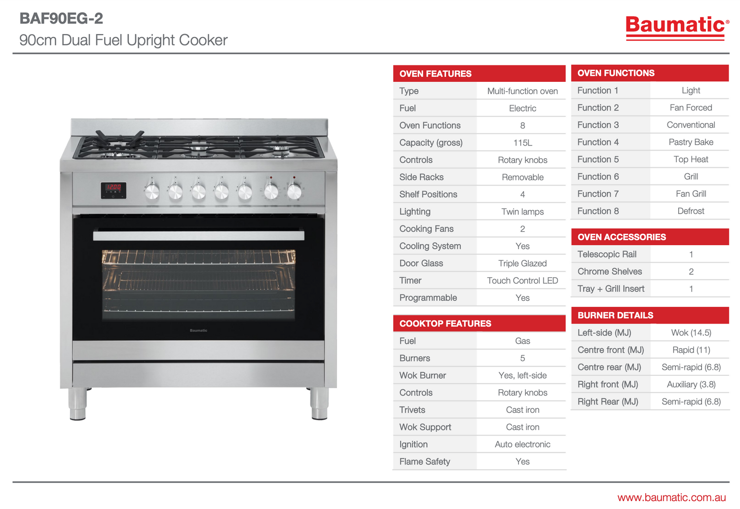 Baumatic BAF90EG-2 90cm Stainless Steel Dual Fuel Freestanding Stove