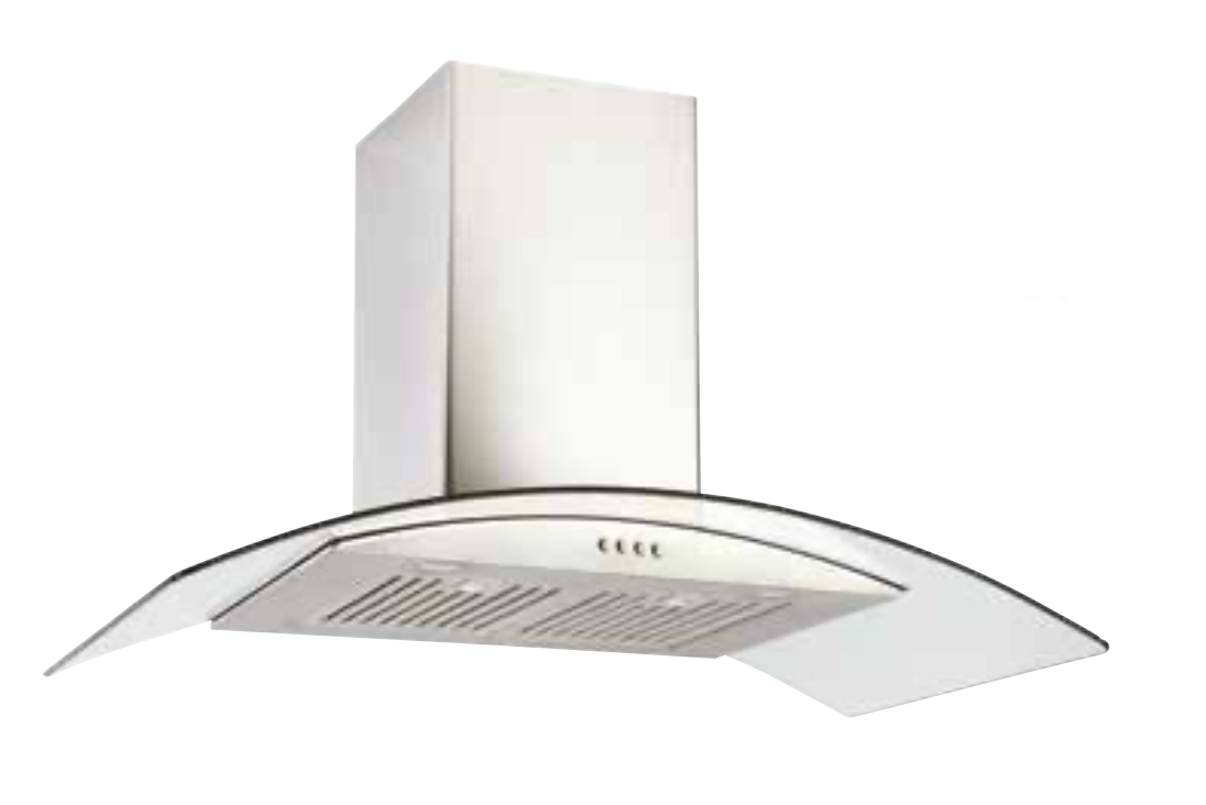 Emilia CK90CGLBF 90cm Curved Glass Canopy Range Hood – New Clearance