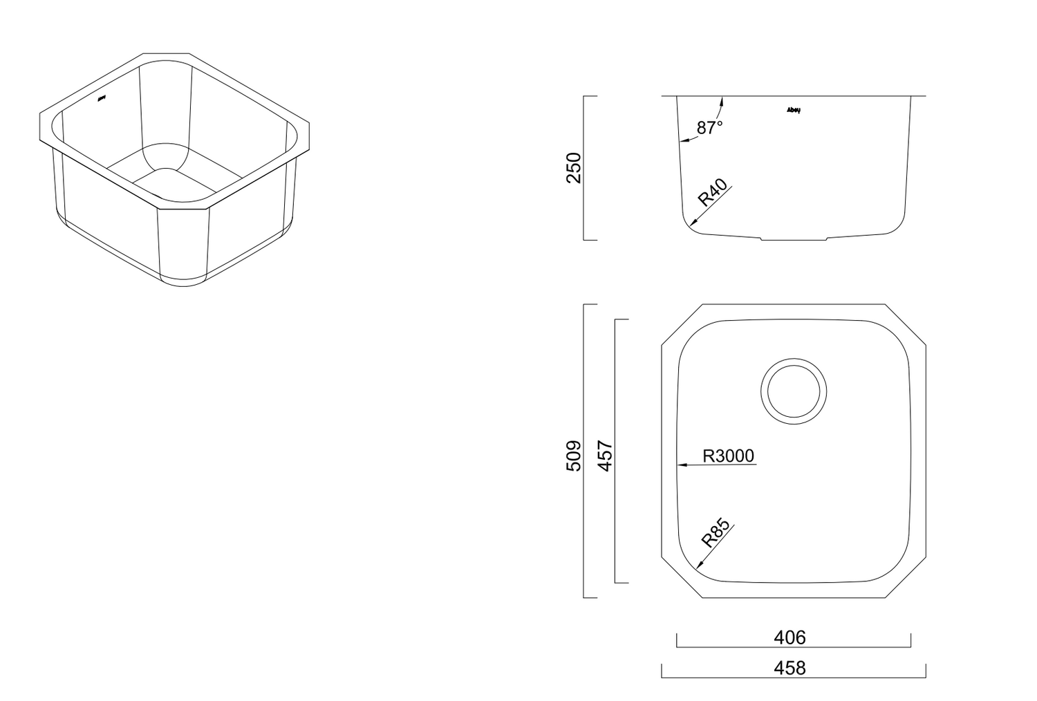 Abey LTS45UX Leichardt Single Bowl Undermount Skinny Sink (Special Order)