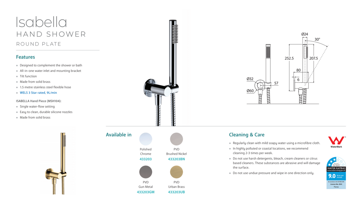 Fienza Isabella Hand Shower - Gunmetal