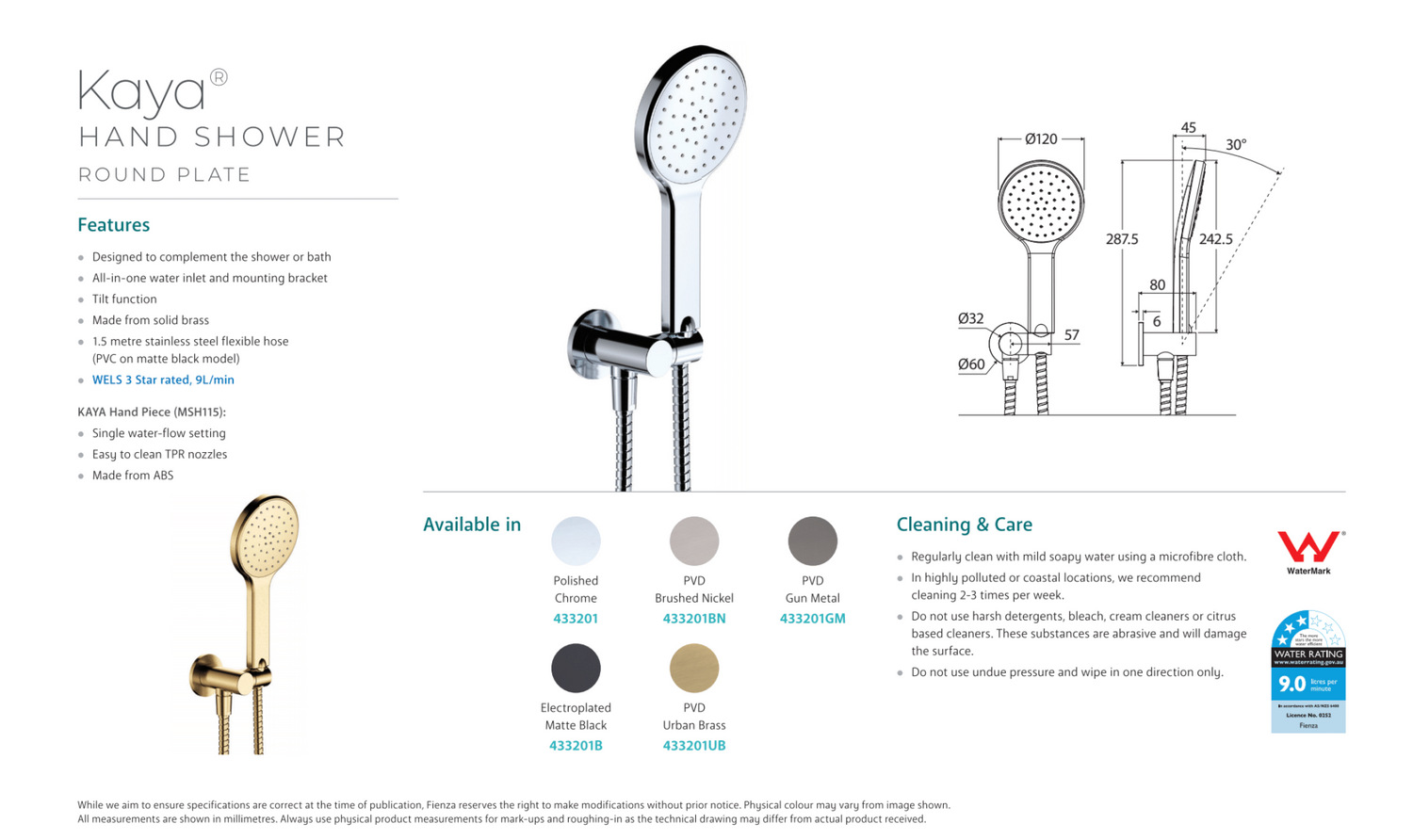 Fienza Kaya Hand Shower - Chrome