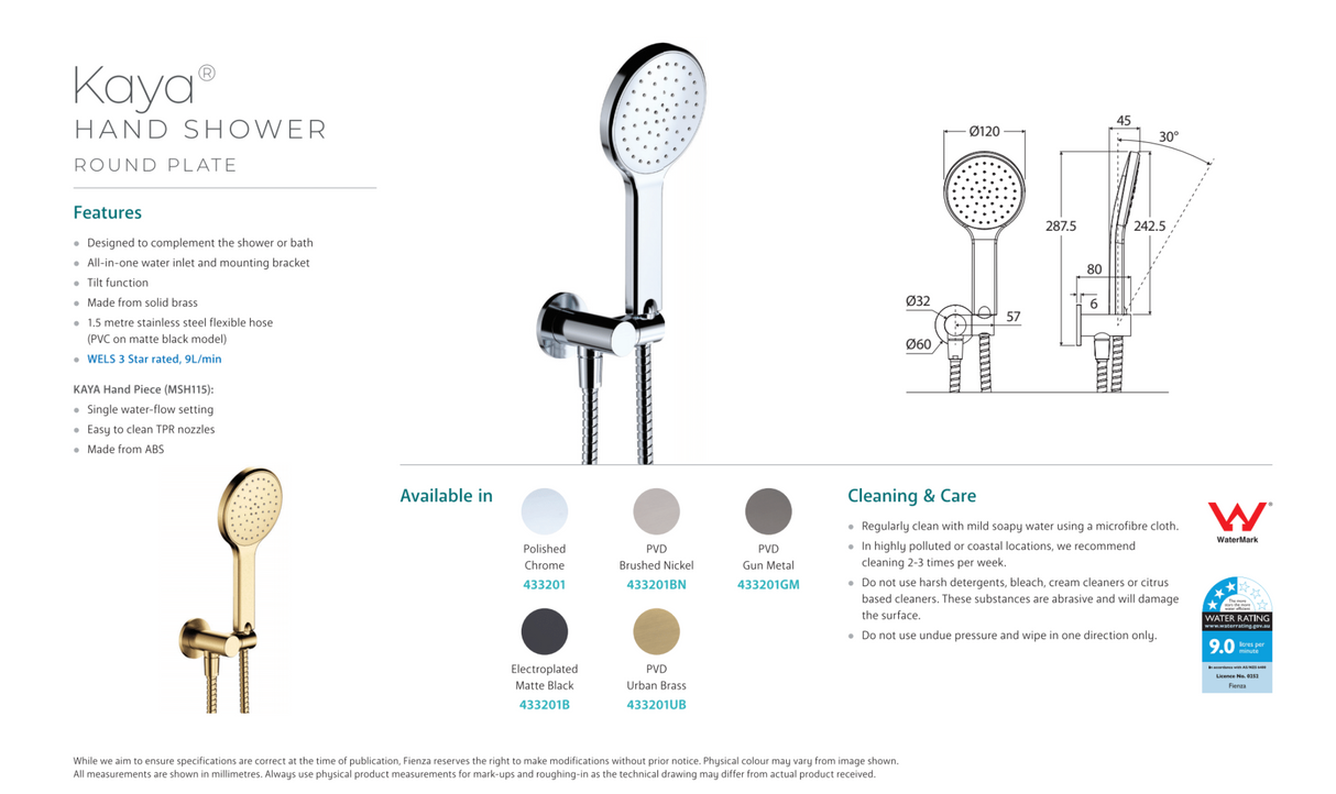 Fienza Kaya Hand Shower - Matte Black