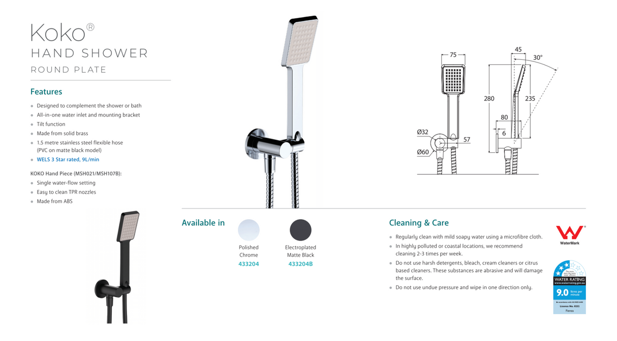 Fienza Koko Hand Shower - Matte Black