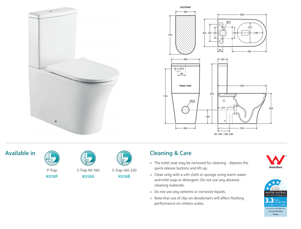 Fienza Chloe Back-to-Wall Toilet Suite