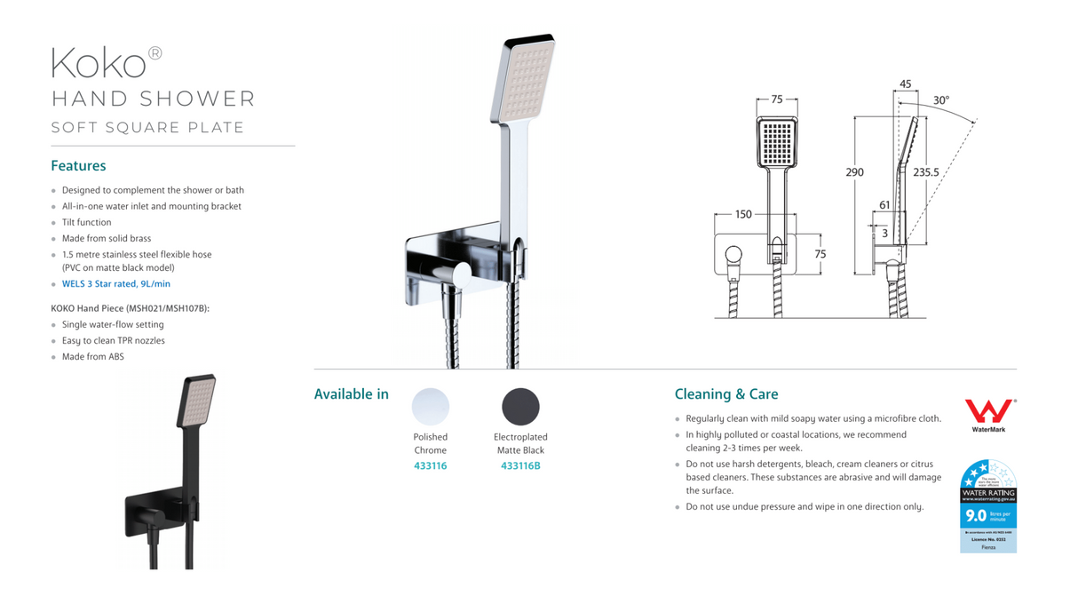 Fienza Koko Hand Shower - Matte Black