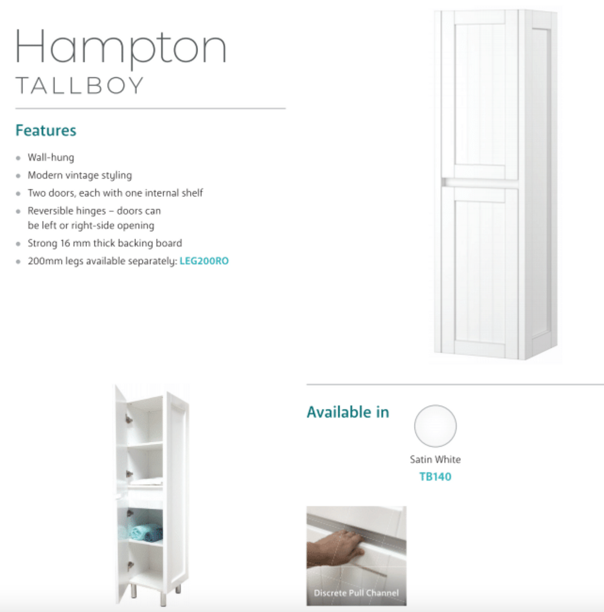 Fienza TB140 Hampton White Tallboy