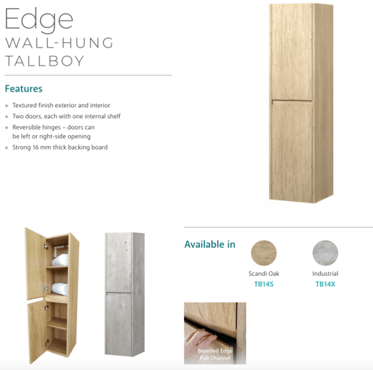 Fienza TB14S Edge Scandi Oak Wall-Hung Tallboy