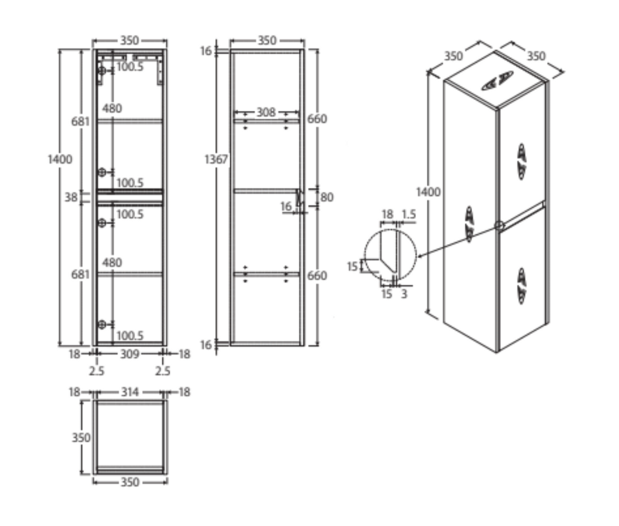 Fienza TB14S Edge Scandi Oak Wall-Hung Tallboy