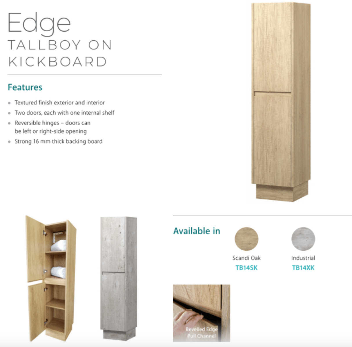 Fienza TB14SK Edge Scandi Oak Tallboy On Kickboard