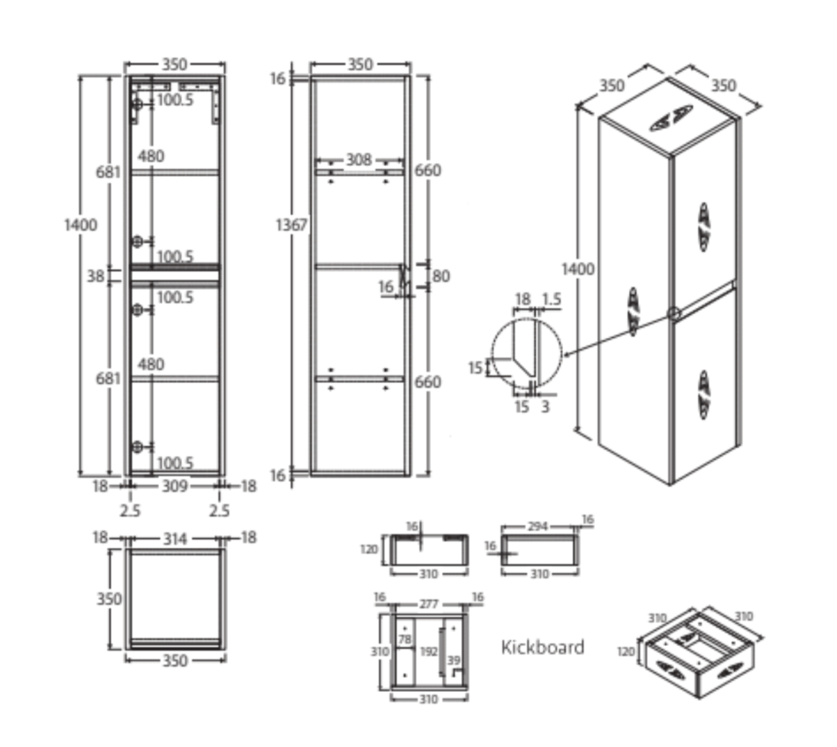 Fienza TB14SK Edge Scandi Oak Tallboy On Kickboard
