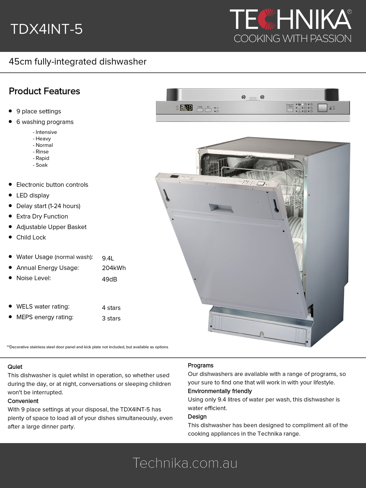 Technika TDX4INT-5 45cm Integrated Dishwasher - Technika Seconds Discount