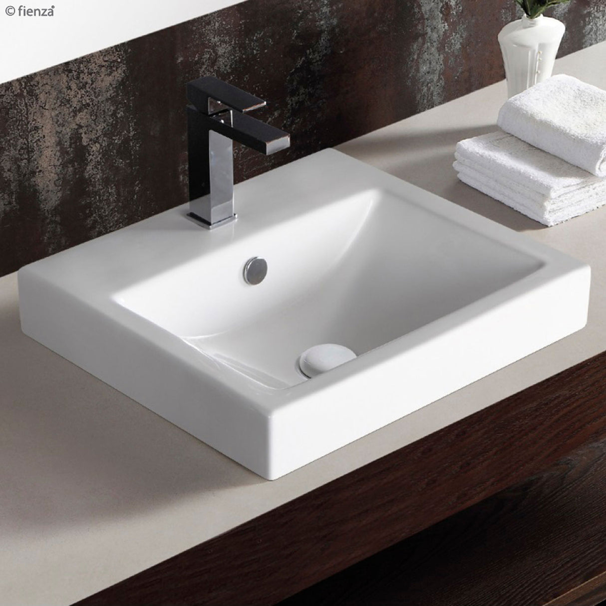 Fienza TR4034A Semi Inset 1 Tap Hole Ceramic Low Profile Basin, White