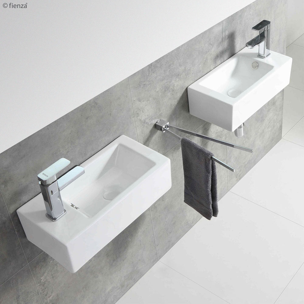 Fienza Linea TR4127 Wall Hung Ceramic Basin - 1 Left Hand Tap Hole, White