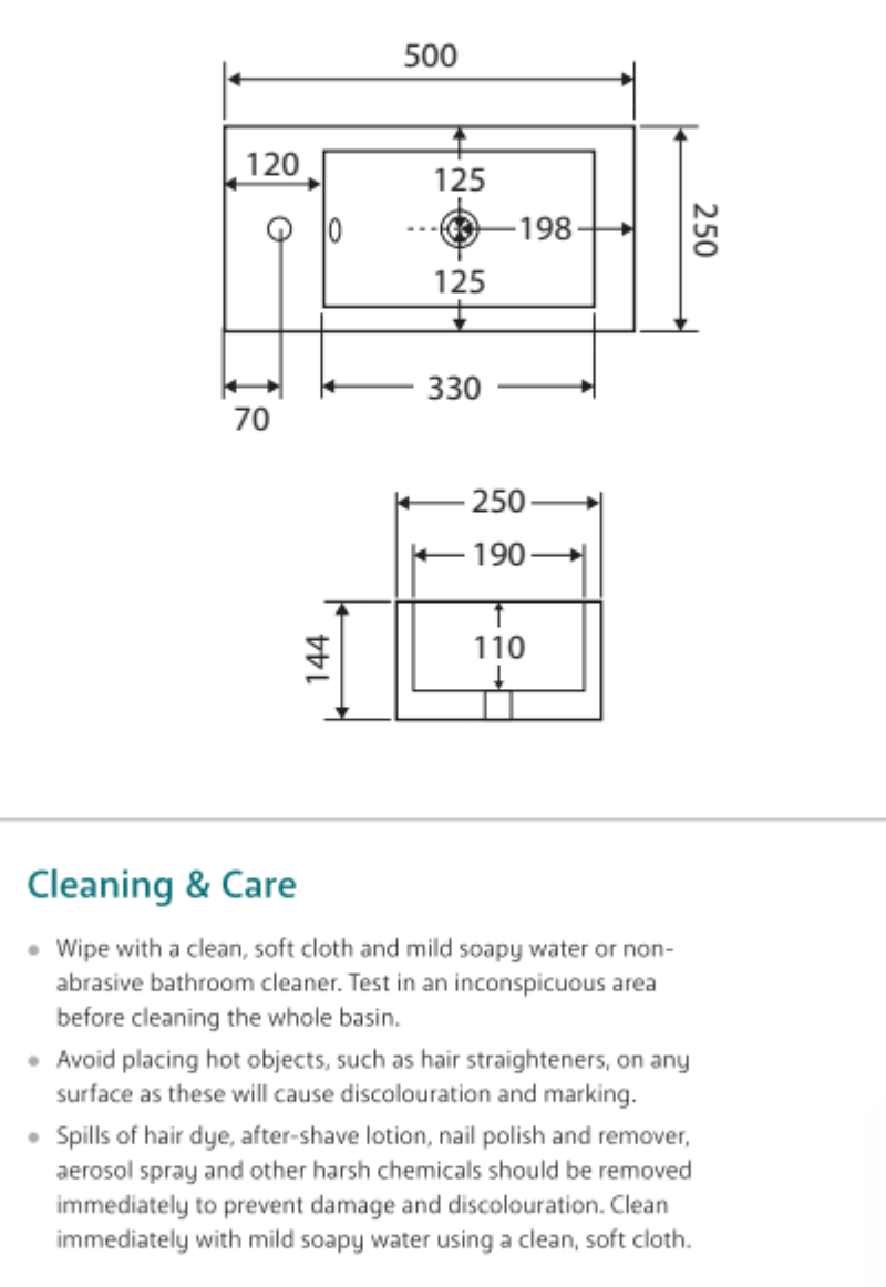 Fienza Linea TR4127 Wall Hung Ceramic Basin - 1 Left Hand Tap Hole, White