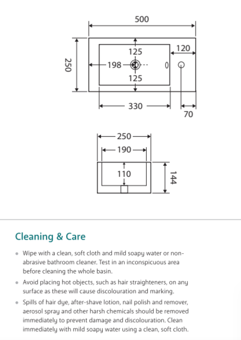 Fienza Linea TR4127A Wall Hung Ceramic Basin - 1 Right Hand Tap Hole, White