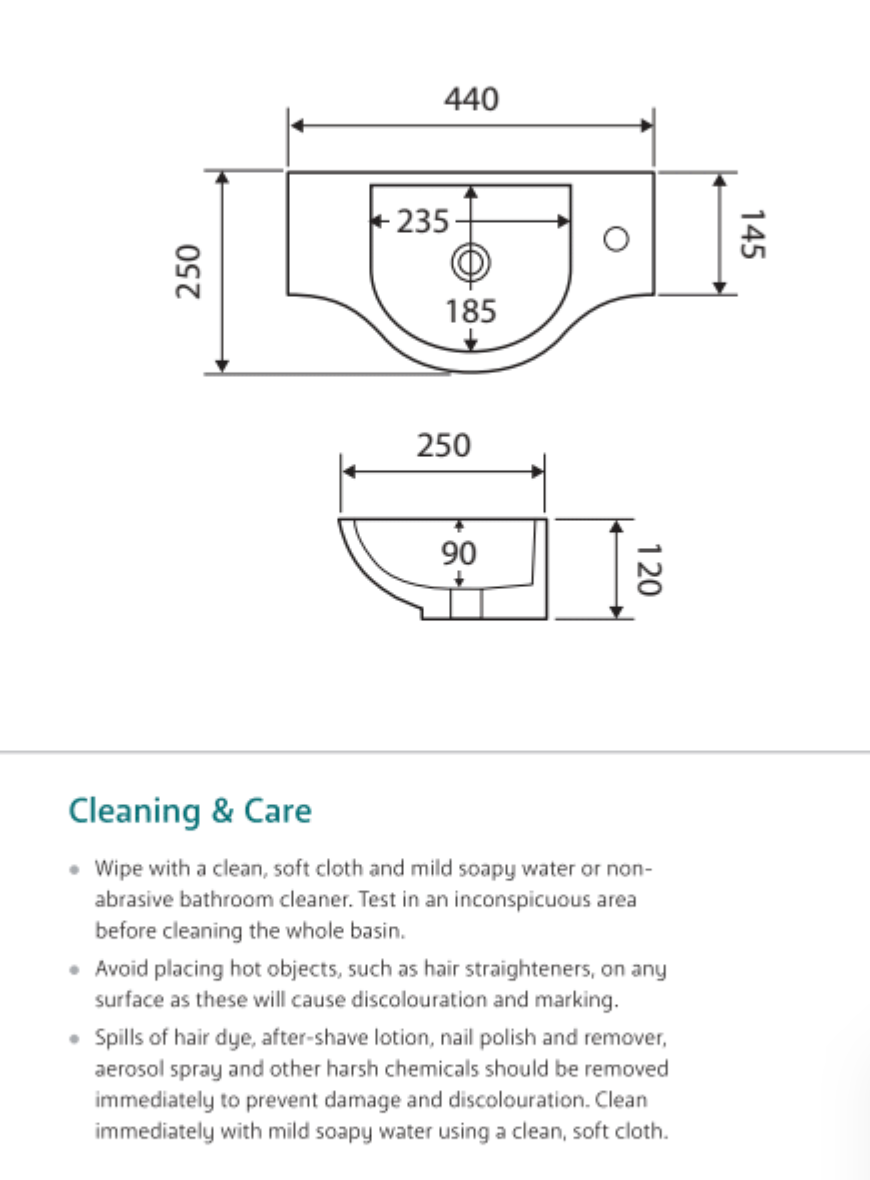 Fienza TR4523 Charlotte Wall Hung Basin 1 Tap Hole, White
