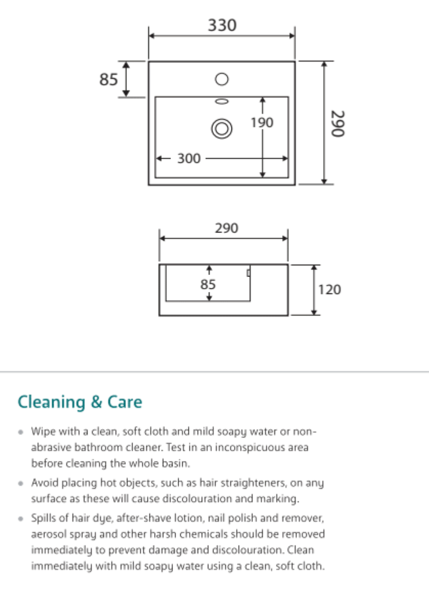 Fienza TR4549 Baby Modena Above Counter Ceramic 1 Tap Hole Basin, White