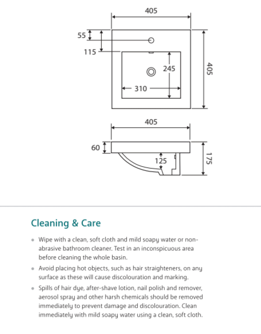 Fienza TR4975 Alison Semi Inset 1 Tap Hole Ceramic Basin, White