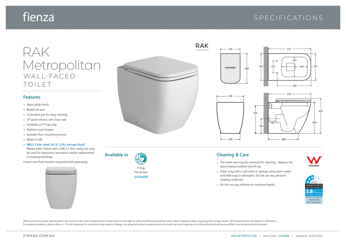 Fienza Rak Metropolitan Wall-Faced Suite
