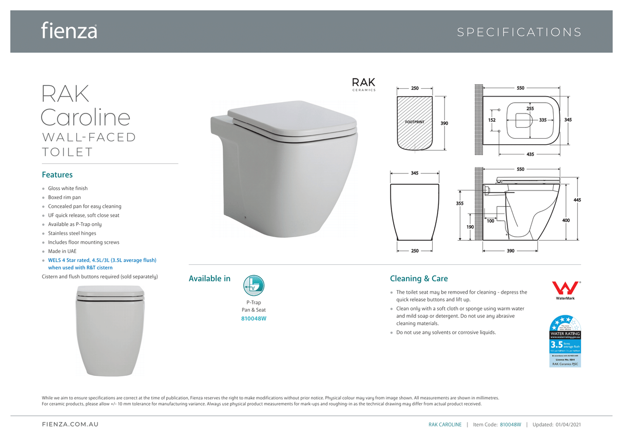 Fienza Rak Caroline Wall-Faced Suite