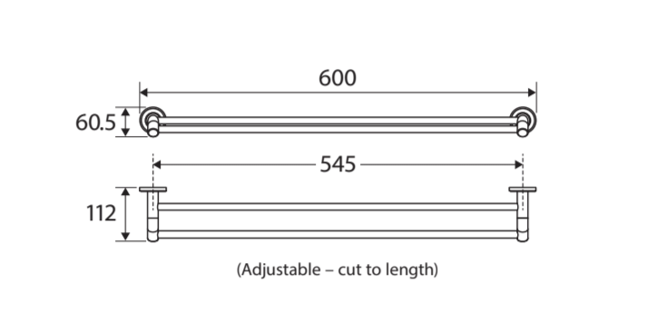 Fienza Axle Double Towel Rail 600mm 8310860 - Chrome
