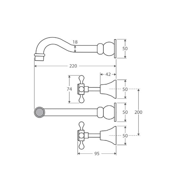 Fienza 336102 Lillian Shepherds Crook Bath Set, Chrome
