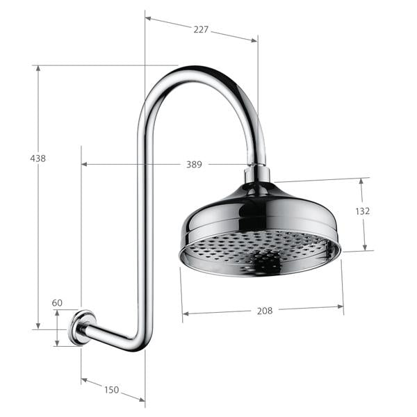 Fienza 411138B-A Lillian Wall Arm Shower Set, Matte Black