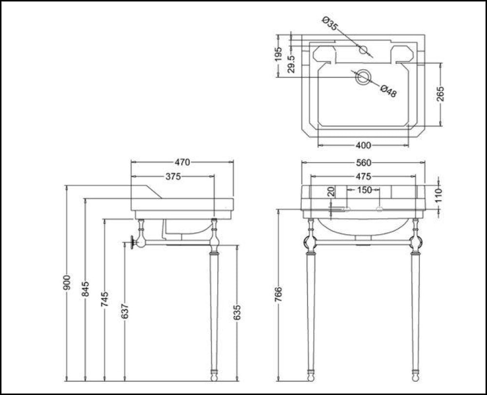 Abey Burlington 13132/13133 Edwardian 56Cm Basin & Stand Basins