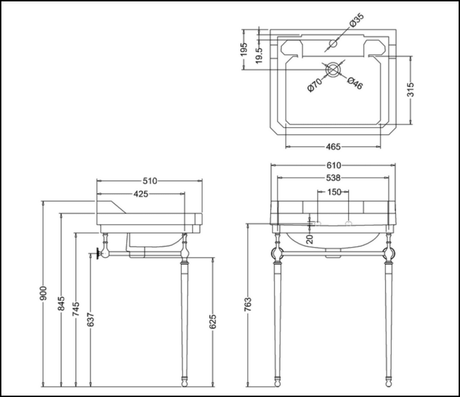 Abey Burlington 13136/13137 Edwardian 61Cm Basin & Stand Basins