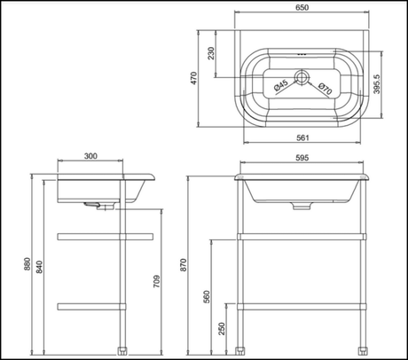 Abey Burlington 132107 Classic Basin With Stainless Wall Stand Basins