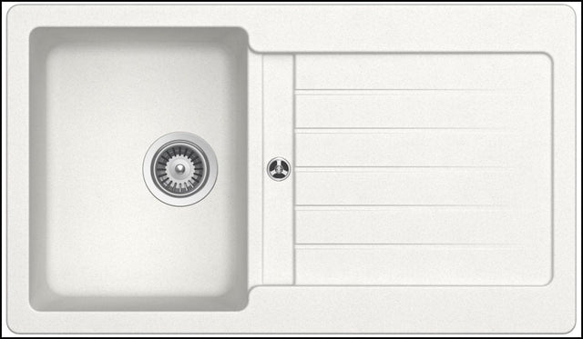 Abey Td100W Schock Typos Single Bowl Sink With Drainer - Alpina White Granite Kitchen Sinks