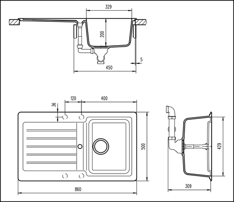 Abey Td100W Schock Typos Single Bowl Sink With Drainer - Alpina White Granite Kitchen Sinks