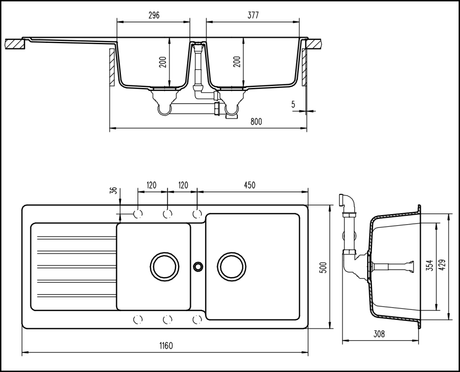 Abey Td200B Schock Typos 1 & 3/4 Bowl With Drainer Granite Kitchen Sinks