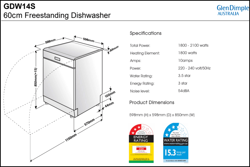 Arc Gdw14S 60Cm Stainless Steel European Dishwasher Standard