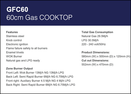 Arc Gfc60 60Cm Stainless Steel Gas Cooktop