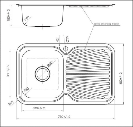 Arc Is8Rs5 Single Bowl Left Hand Drainer Inset Sink Top Mounted Kitchen Sinks