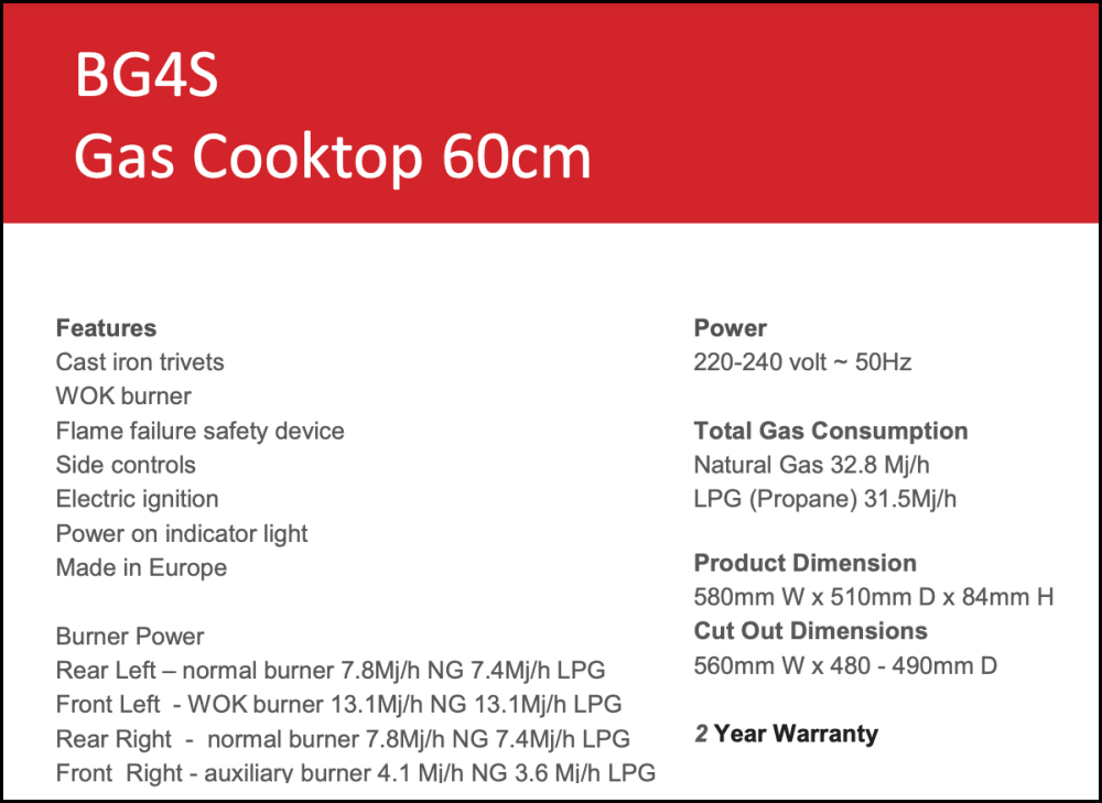 Baumatic Bg4S 4 Burner Stainless Steel Gas Cooktop