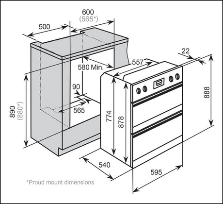 Baumatic European Made Bsdo69 Studio Solari Black Glass Double Oven Duo Wall Ovens