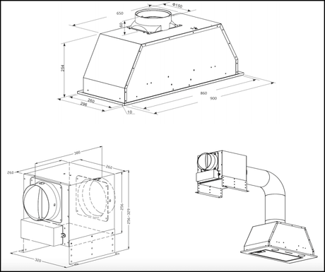 Baumatic Inlu90 90Cm Off Board Motor Under Cupboard Rangehood Rangehoods