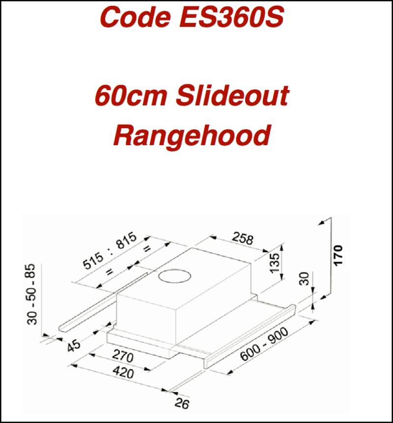 (Blanco Brs602X Replacement Rangehood) Euro Es360S Italian Made Slide Out Rangehood