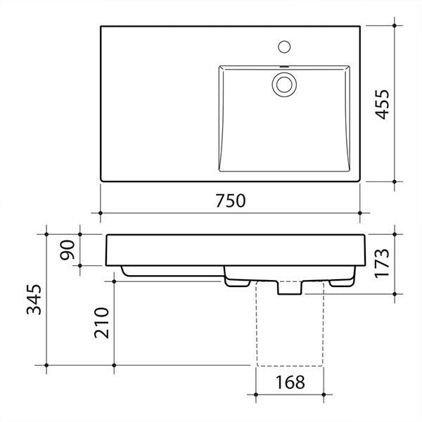 Caroma Liano Nexus 750mm LHS Shelf Wall Basin 665505W 665515W