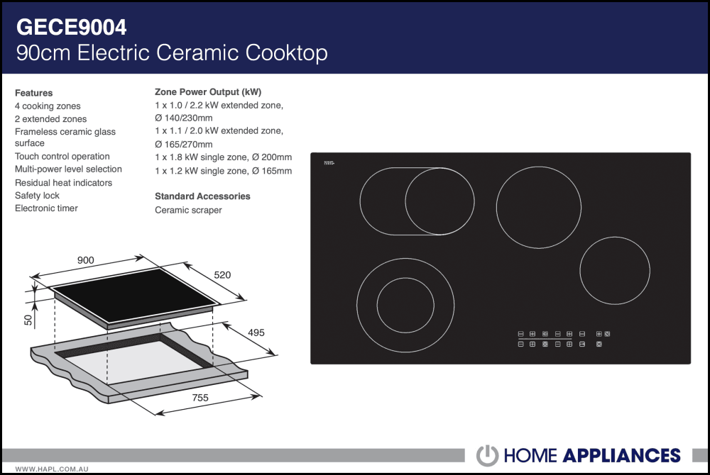 Damani 90Cm Ceramic Cooktop D-Gece9004
