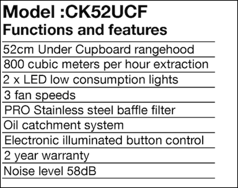 Emilia Ck52Ucf 52Cm Under Cupboard Rangehood Undermount Rangehoods