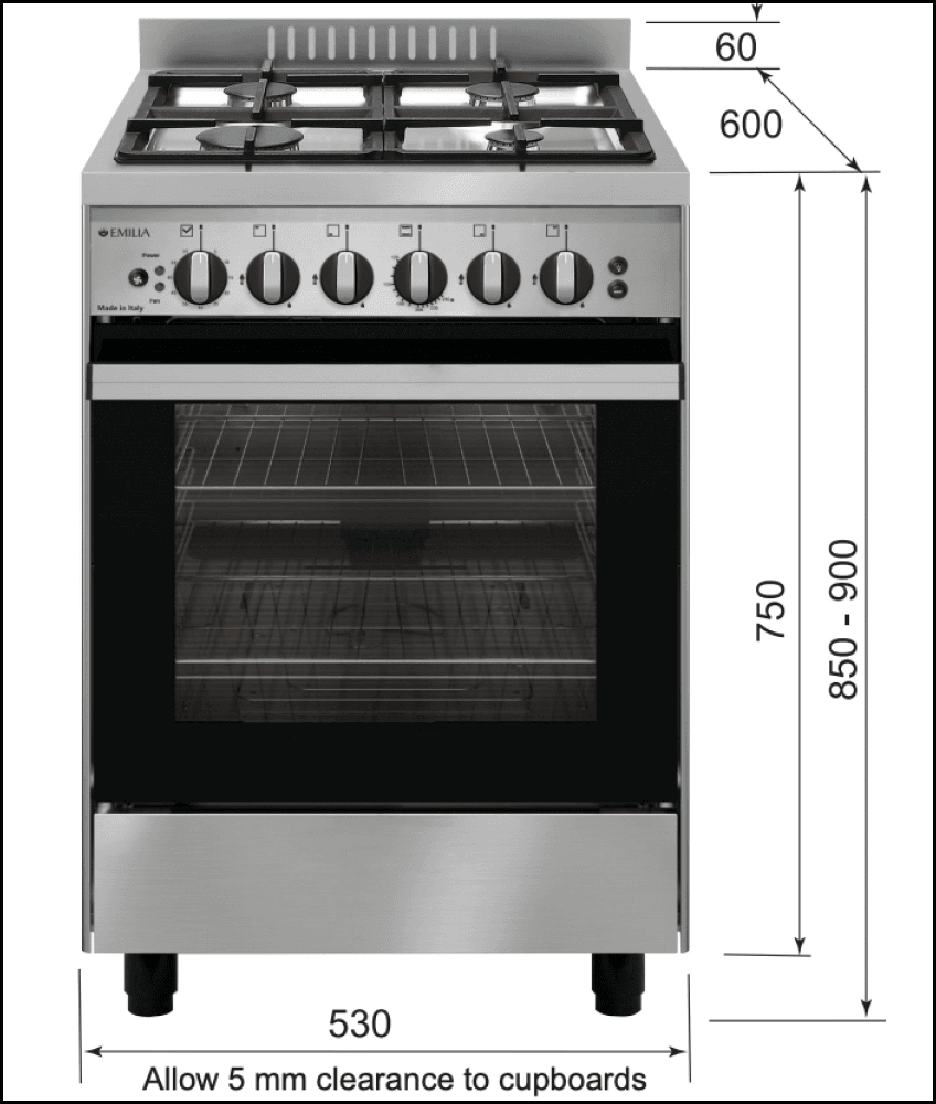 Emilia Em534Gg 53Cm Stainless Steel Italian Made Gas Stove