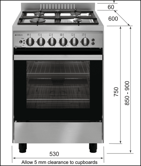 Emilia Em534Gg 53Cm Stainless Steel Italian Made Gas Stove