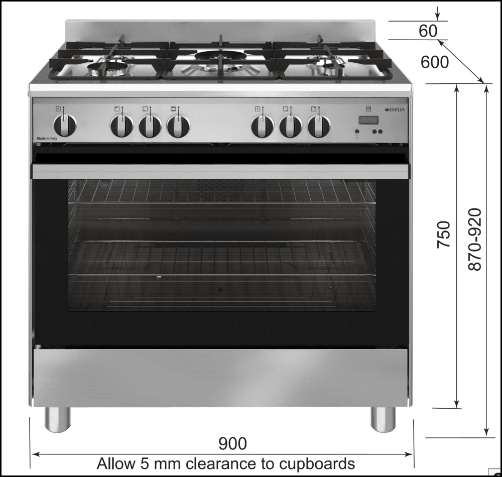 Emilia EM965GGN Black & Stainless Steel 90cm All Gas Stove with Air